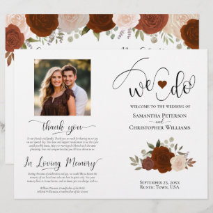 Wir tun es! Rostorange Rosen DIY-Hochzeitsprogramm