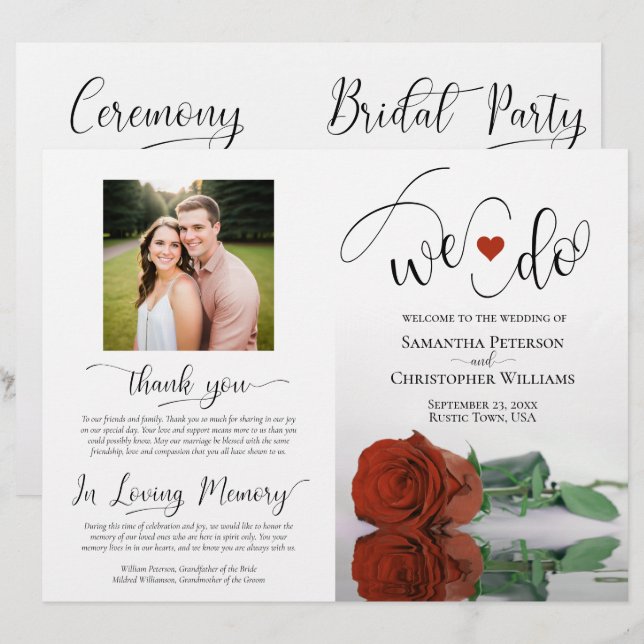Wir tun es! Rust Orange Rose Modernes Hochzeitspro (Vorne/Hinten)