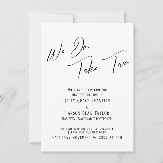 Wir tun, nehmen Sie zwei: Eine verspätete einfache Einladung (Vorderseite)