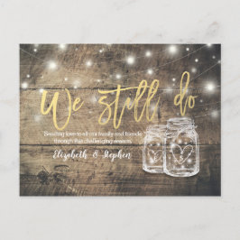 Wir tun noch Hochzeit Vertagung Mason Jars Wood Ankündigungspostkarte