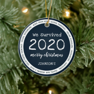 Wir überlebten 2020 Name Navy Blue Keramik Ornament
