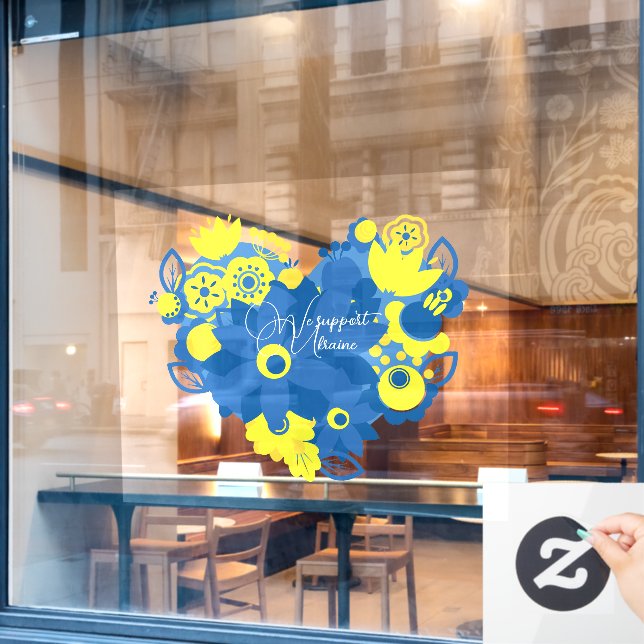 Wir unterstützen die Ukraine Fensteraufkleber (Café-Fenster)