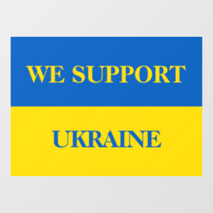 Wir unterstützen die Ukraine. Ukrainische Flagge. Fensteraufkleber