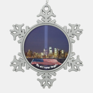 Wir vergessen Tribut nie 9-11 Schneeflocken Zinn-Ornament