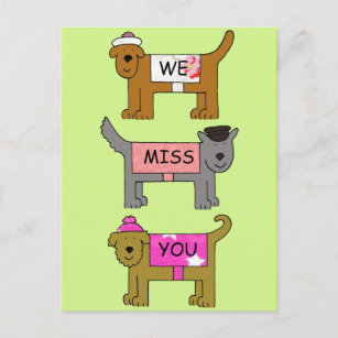 Wir vermissen Sie Cartoon Hunde in Hats und Coats Postkarte