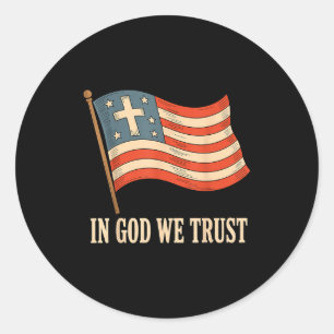 Wir vertrauen auf Gott Amerikanische Flagge Kreuz Runder Aufkleber