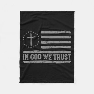 Wir vertrauen auf Gott Jesus Kreuz USA-Flagge Reli Fleecedecke