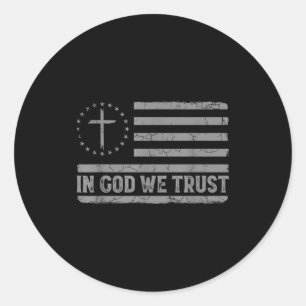 Wir vertrauen auf Gott Jesus Kreuz Usa-Flagge Reli Runder Aufkleber