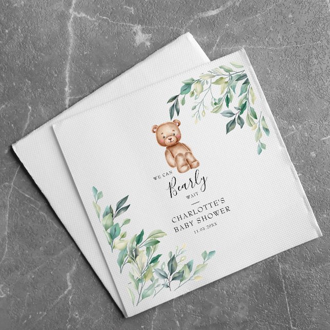 Wir warten schon auf Eucalyptus Woodland Babydusch Serviette (Bearly Wait Bear Elegant Baby Shower Paper Napkin)