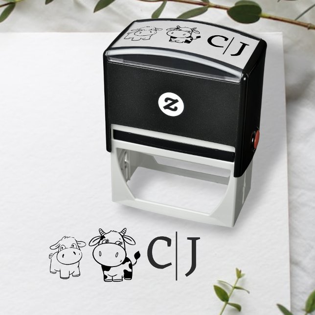 Wir werden sagen, ich moo Kuh dachte Hochzeit Permastempel (We Will Say I Moo Cow Wedding Self-inking Stamps from Ricaso. Cute Whimsical cow couple monograms)