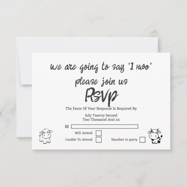 Wir werden sagen, ich Moo UAWG Wedding RSVP Karte (Vorderseite)