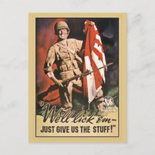 Wir werden sie lecken Amerikanische Propaganda des Postkarte