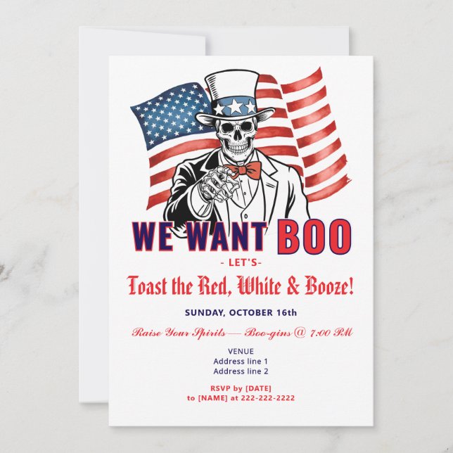 Wir Wollte Boo Patriotic Halloween Costume Party Einladung (Vorderseite)