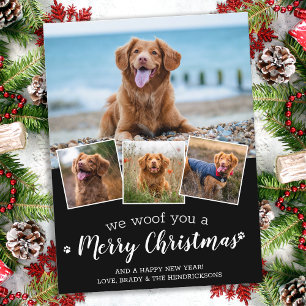 Wir woof Sie frohe Weihnachts-Hund Pet Foto Collag Feiertagspostkarte