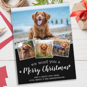 Wir woof Sie frohe Weihnachts-Hund Pet Foto Collag Postkarte