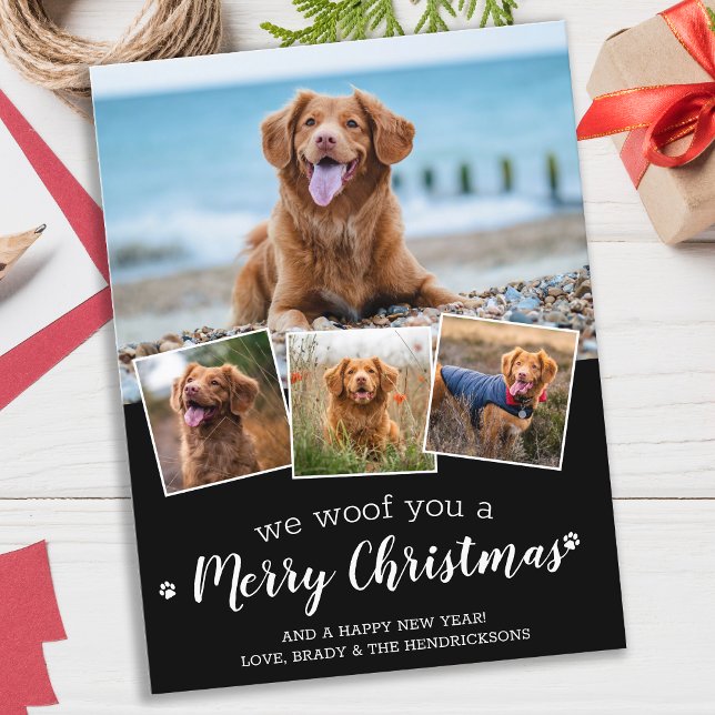 Wir woof Sie frohe Weihnachts-Hund Pet Foto Collag Postkarte (Von Creator hochgeladen)