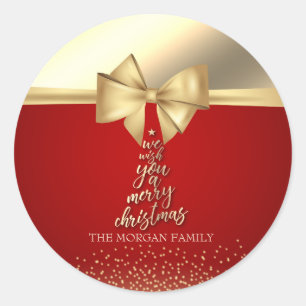 Wir wünschen Ihnen ein frohes Weihnachts-Gold-Bow- Runder Aufkleber
