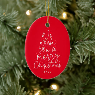 Wir wünschen Ihnen ein frohes Weihnachts-Rotes Fot Keramik Ornament