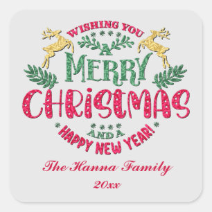 Wir wünschen Ihnen ein frohes Weihnachtsfest und e Quadratischer Aufkleber