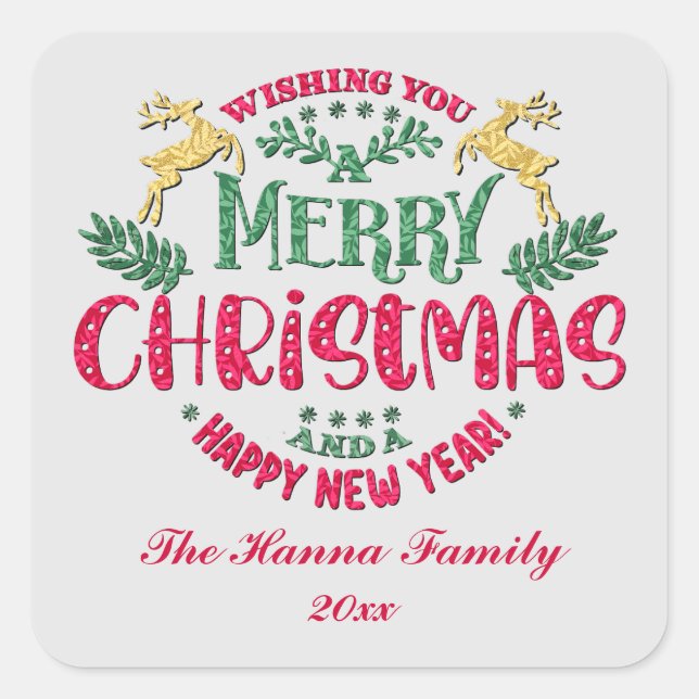 Wir wünschen Ihnen ein frohes Weihnachtsfest und e Quadratischer Aufkleber (Vorderseite)