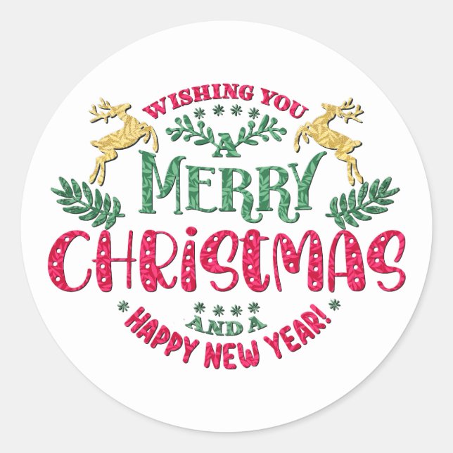 Wir wünschen Ihnen ein frohes Weihnachtsfest und e Runder Aufkleber (Vorderseite)