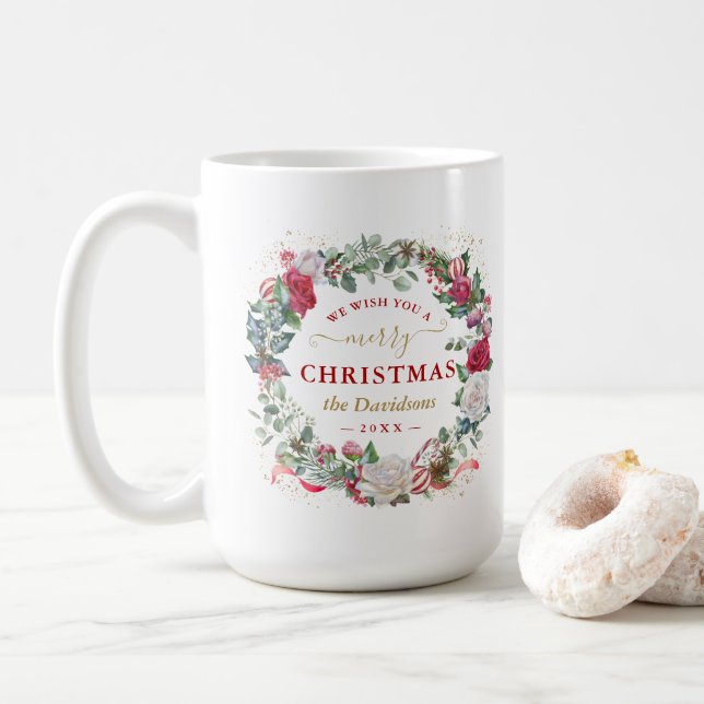 Wir wünschen Ihnen ein frohes WeihnachtskrautMonog Kaffeetasse (Mit Donut)