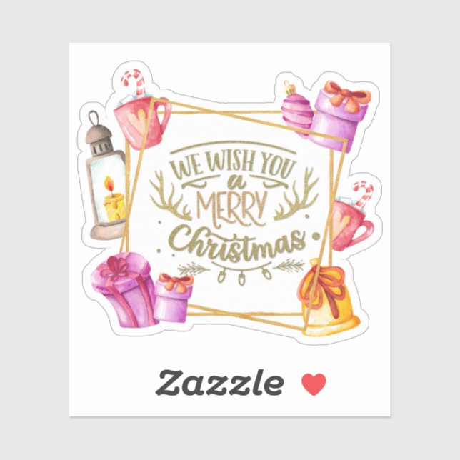 Wir wünschen Ihnen ein frohes Weihnachtsrosa und L Aufkleber (Blatt)