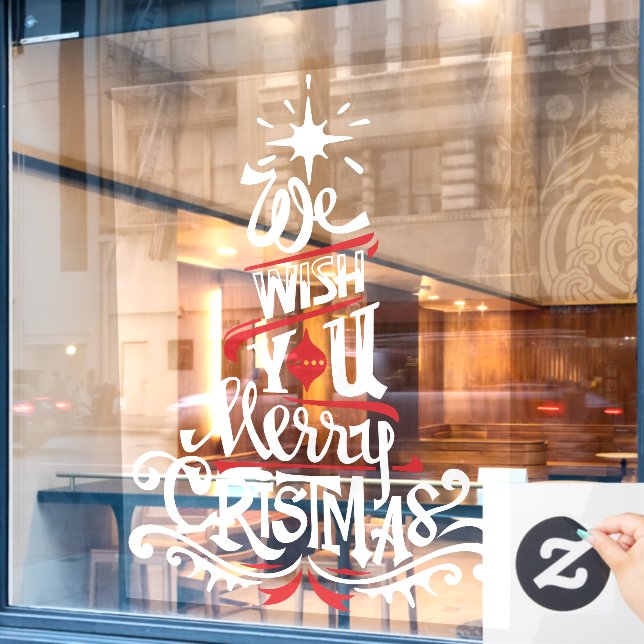 Wir wünschen Ihnen ein frohes Weihnachtsrot in Wei Fensteraufkleber (Café-Fenster)
