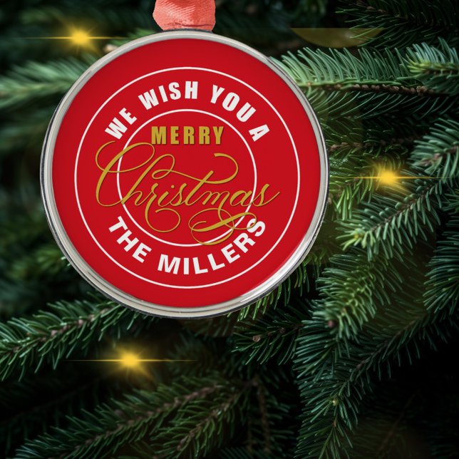 Wir wünschen Ihnen ein frohes Weihnachtsrot Ornament Aus Metall (Von Creator hochgeladen)