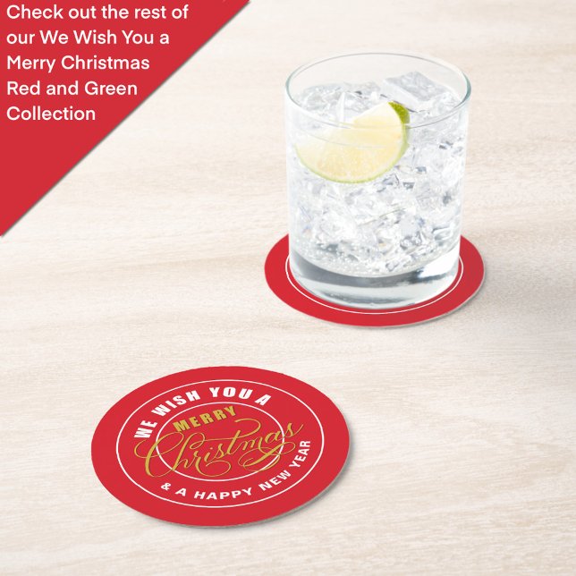 Wir wünschen Ihnen ein frohes Weihnachtsrot Runder Pappuntersetzer (Von Creator hochgeladen)