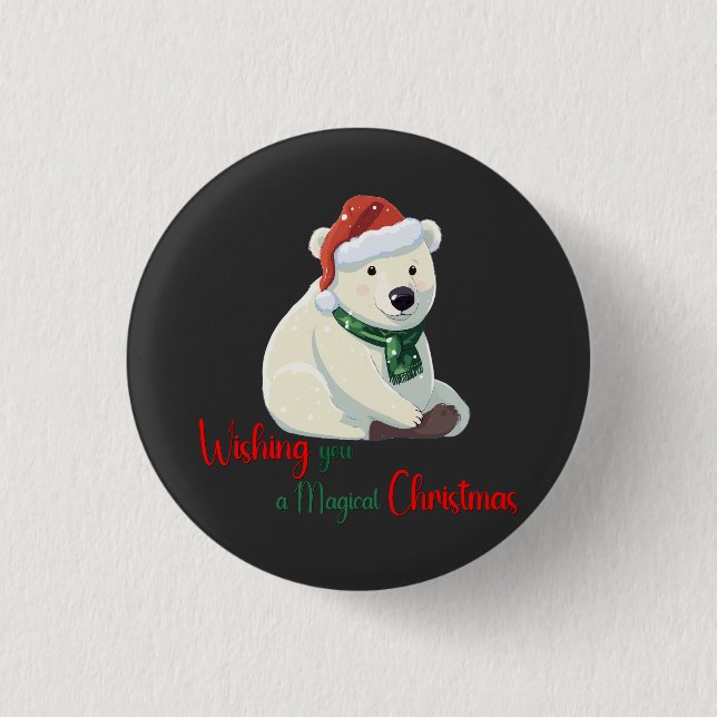 Wir wünschen Ihnen ein magisches Weihnachtsbär Button (Vorderseite)