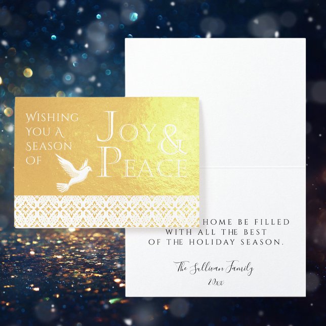 Wir wünschen Ihnen eine Jahreszeit der Freude und  Folienkarte (Wishing You a Season of Joy and Peace Gold Foil Folded Card with Personalizable Inside Message)