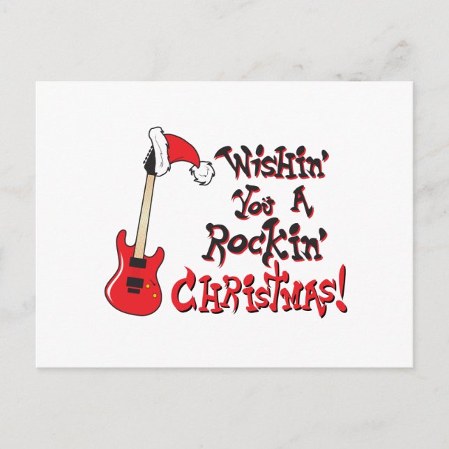 Wir wünschen Ihnen eine Rocking Christmas Gitarre  Einladungspostkarte (Vorderseite)