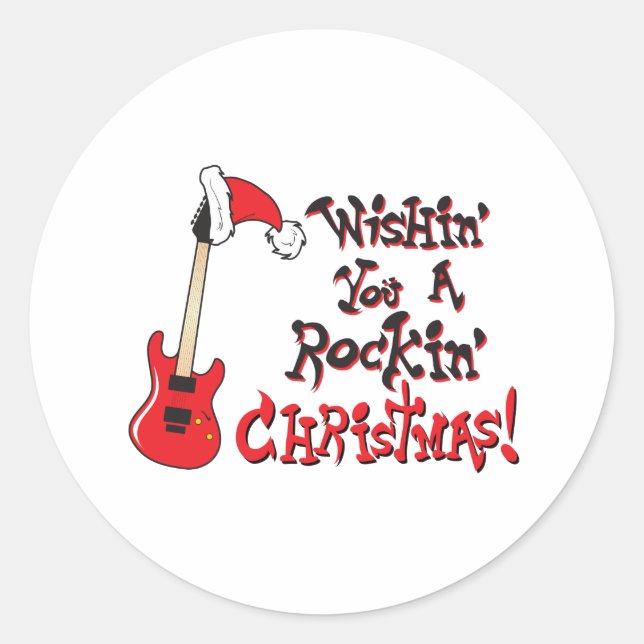 Wir wünschen Ihnen eine Rocking Christmas Gitarre  Runder Aufkleber (Vorderseite)