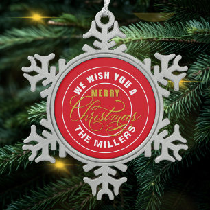 Wir wünschen Ihnen einen frohen Weihnachtsfest-Ind Schneeflocken Zinn-Ornament
