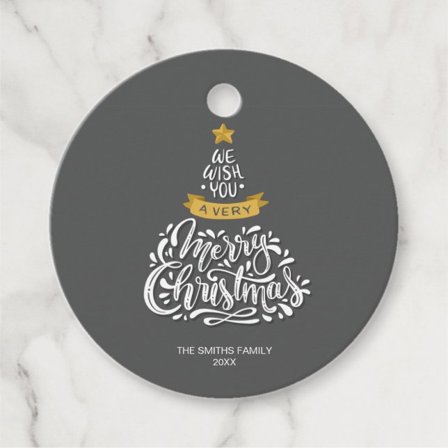 Wir wünschen Ihnen einen frohen Weihnachtstypograf Geschenkanhänger (Vorderseite)