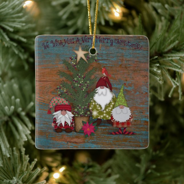 Wir wünschen Ihnen frohe Weihnachten | Gnomes | Ku Keramikornament (Baum)