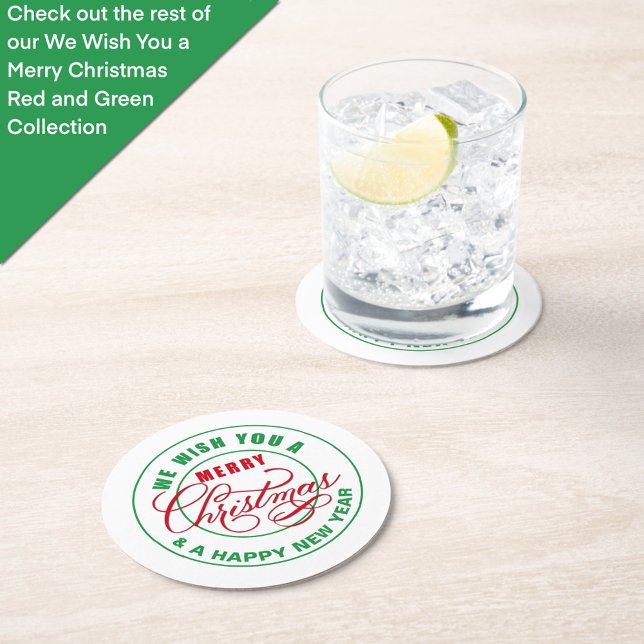 Wir wünschen Ihnen frohe Weihnachten rot und grün Runder Pappuntersetzer (Von Creator hochgeladen)