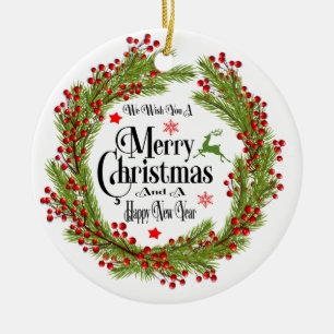 Wir wünschen Ihnen frohen Weihnachten runde Keramikornament