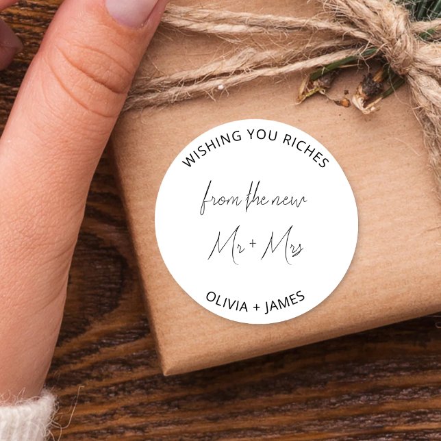 Wir wünschen Ihnen viel von der neuen Mr. Wedding  Runder Aufkleber (Von Creator hochgeladen)