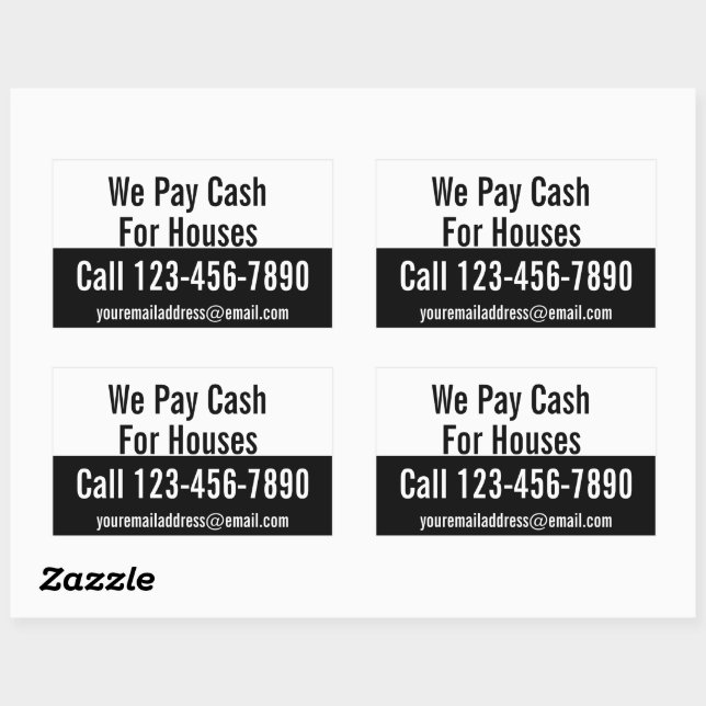 Wir zahlen Geld für Häuser schwarz und weiß Werbun Rechteckiger Aufkleber (Blatt)