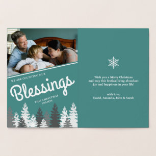 Wir zählen unsere Segnungen Weihnachtsfamilienfo Folienkarte