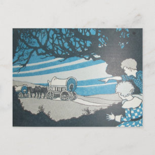 WIR ZIEHEN UM western horse caravan Postkarte