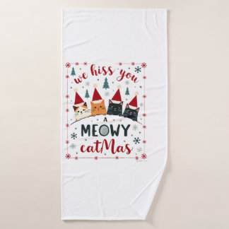 Wir zischen Ihnen ein Meowy Catmas Lustige Katze W Badehandtuch