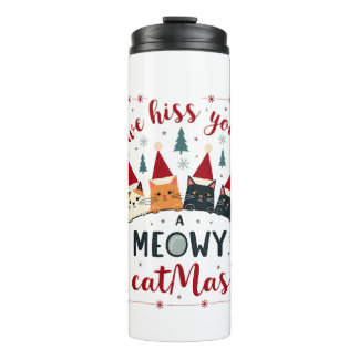 Wir zischen Ihnen ein Meowy Catmas Lustige Katze W Thermosbecher