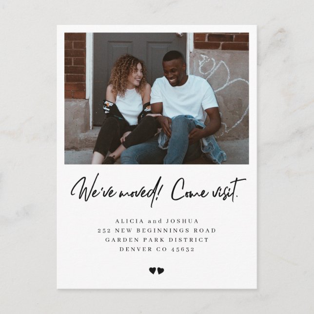 Wir zogen zu Besuch modernen Foto bewegen Ankündigungspostkarte (Vorderseite)