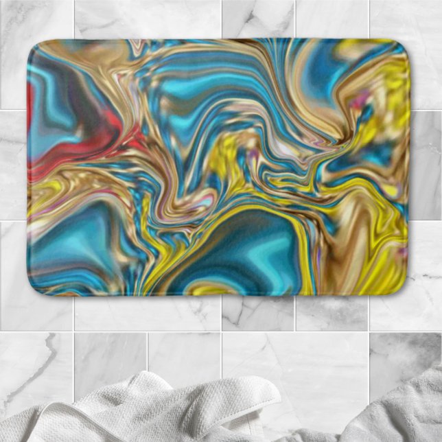 Wirbel aus abstraktem Marmor, aquamarin türkisblau Badematte (abstract marble swirls yellow teal turquoise blue bath mat)