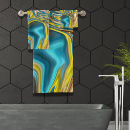 Wirbel aus abstraktem Marmor, aquamarin türkisblau Badhandtuch Set