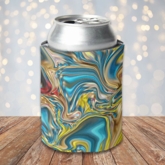Wirbel aus abstraktem Marmor, aquamarin türkisblau Dosenkühler (abstract marble swirls yellow teal turquoise blue can cooler)
