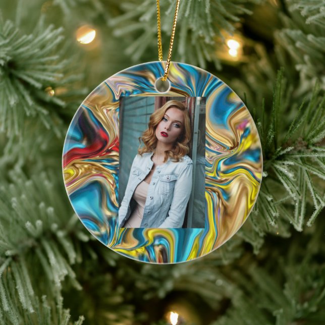 Wirbel aus abstraktem Marmor, aquamarin türkisblau Keramik Ornament (Baum)